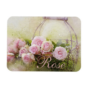 Pink Rose Basket Magnet