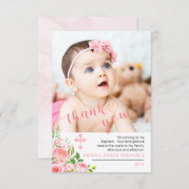 Pink Rose Blooms Taufe Foto Vielen Dank Dankeskarte