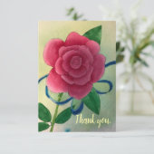 Pink Rose Blue Ribbon Wedding Danke Karten (Stehend Vorderseite)