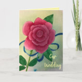 Pink Rose Blue Ribbon Wedding Invitation Cards Karte (Vorderseite)