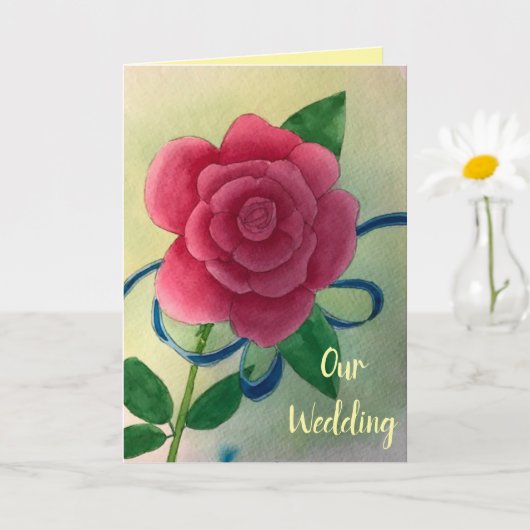 Pink Rose Blue Ribbon Wedding Invitation Cards Karte (Kleine Pflanze)