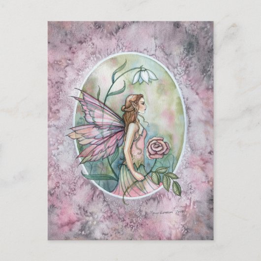 Pink Rose Blume Fairy von Molly Harrison Postkarte (Vorderseite)