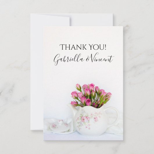Pink Rose Blume in Teapot Wedding Danke (Vorderseite)