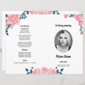 PINK ROSE BLUME | Vorlage des Beerdigungsprogramms (Vorne/Hinten)