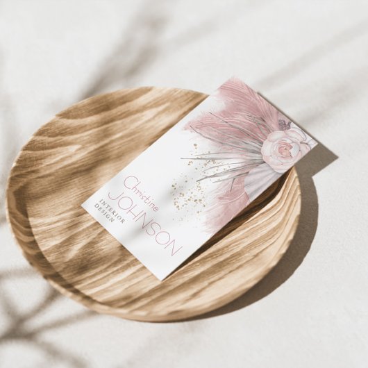 Pink Rose Boho Bohemisch Chic Pampas Grass Visitenkarte