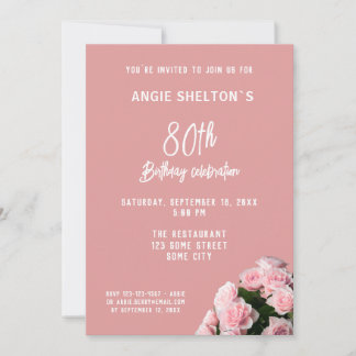 Pink Rose Bouquet 80. Geburtstag Party Einladung