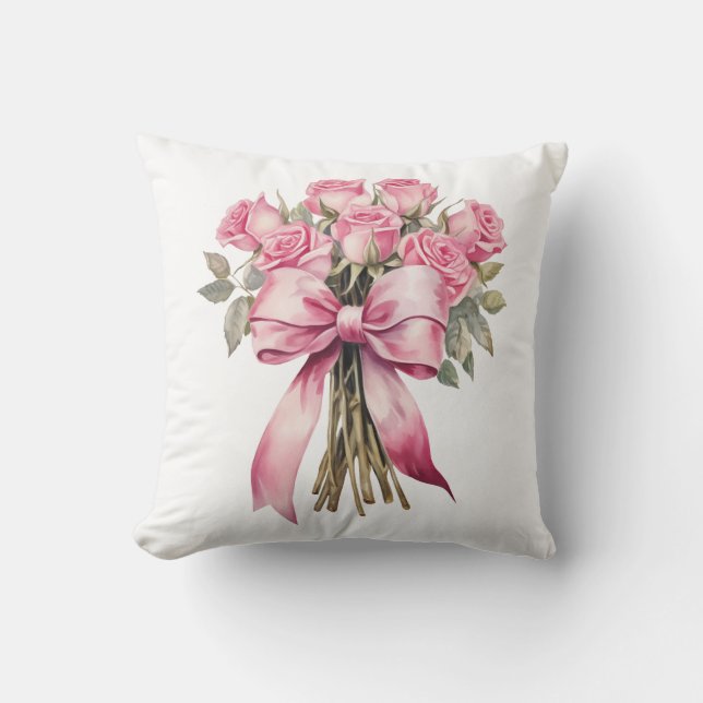 Pink Rose Bouquet – Elegant Floral Home Decor Kissen (Vorderseite)