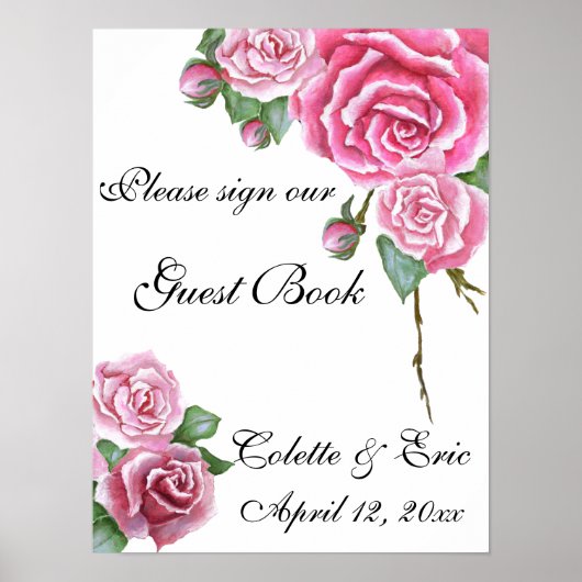 Pink Rose Bouquet Floral Gästebuch Hochzeit (Vorne)