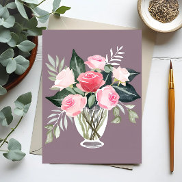 Pink Rose Bouquet | Floral Weibliche Wasserfarbe Postkarte