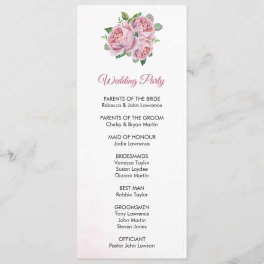 Pink Rose Bouquet Hochzeitsfeier Programm (Rückseite)