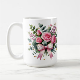Pink Rose Bouquet Mug, Elegant Floral Coffee Cup Kaffeetasse