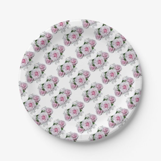 Pink Rose Bouquet Pappteller (Vorderseite)