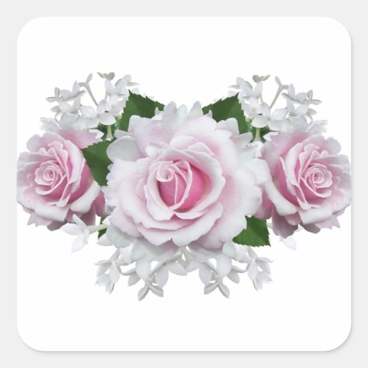 Pink Rose Bouquet Quadratischer Aufkleber (Vorderseite)