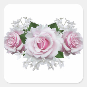 Pink Rose Bouquet Quadratischer Aufkleber