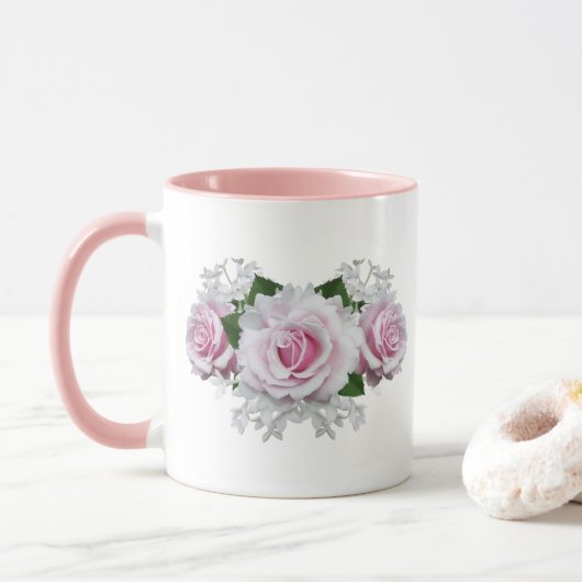 Pink Rose Bouquet Tasse (Mit Donut)