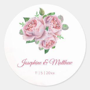 Pink Rose Bouquet Wasserfarbe Hochzeitskleber Runder Aufkleber