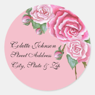 Pink Rose Bouquet Wedding Rücksendeadressen-Aufkle Runder Aufkleber