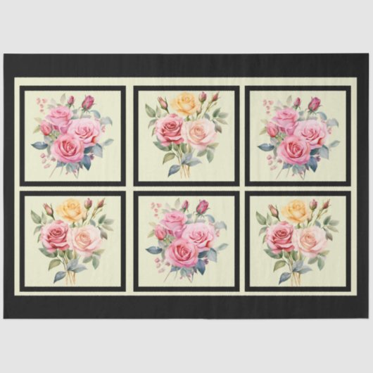 Pink Rose Bouquets Tiled Decoupage Seidenpapier (Vorderseite)