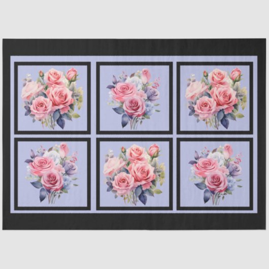 Pink Rose Bouquets Tiled Decoupage Seidenpapier (Vorderseite)