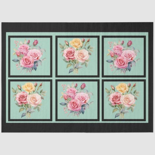 Pink Rose Bouquets Tiled Decoupage Seidenpapier (Vorderseite)