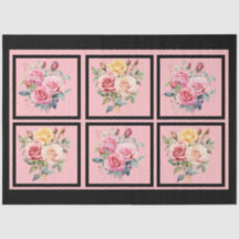 Pink Rose Bouquets Tiled Decoupage