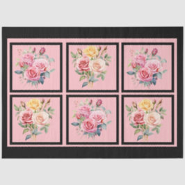 Pink Rose Bouquets Tiled Decoupage Seidenpapier