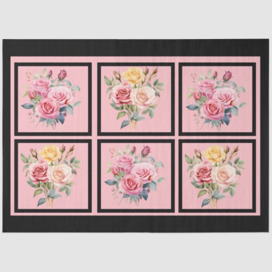 Pink Rose Bouquets Tiled Decoupage Seidenpapier (Vorderseite)