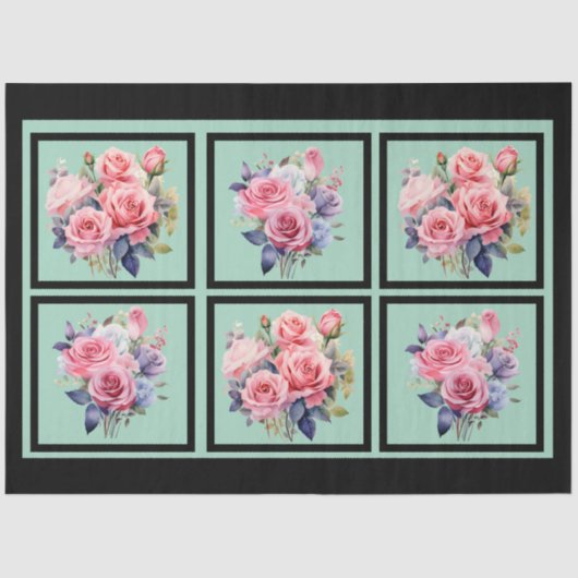 Pink Rose Bouquets Tiled Decoupage Seidenpapier (Vorderseite)