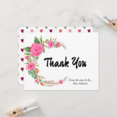 Pink Rose Brautparty Danke Karte (Vorderseite/Rückseite Beispiel)