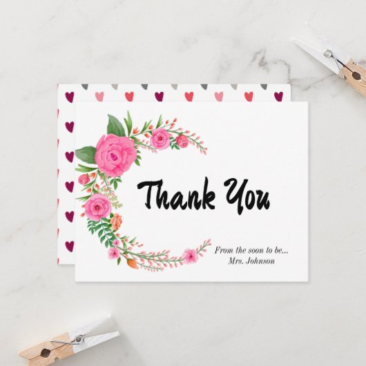 Pink Rose Brautparty Danke Karte (Vorderseite/Rückseite Beispiel)