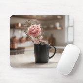 Pink Rose Caged In Wire Whisk Mousepad (Mit Mouse)