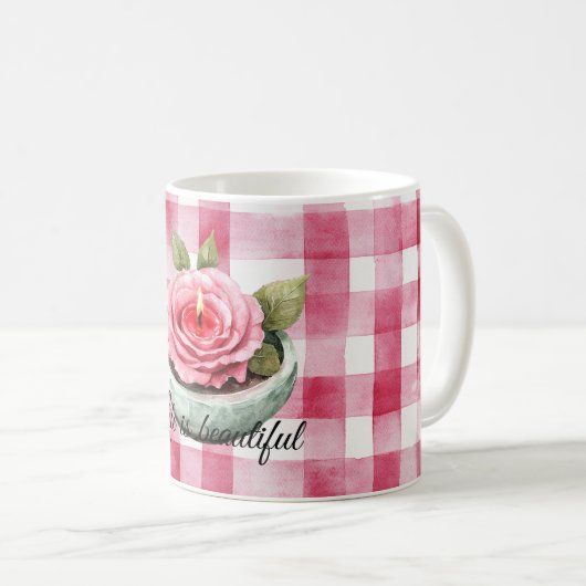  Pink Rose Candle Plaid  Kaffeetasse (VorderseiteRechts)