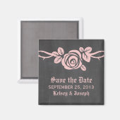 Pink Rose Chalkboard Speichern Sie das Date Magnet (Vorderseite/Rückseite)