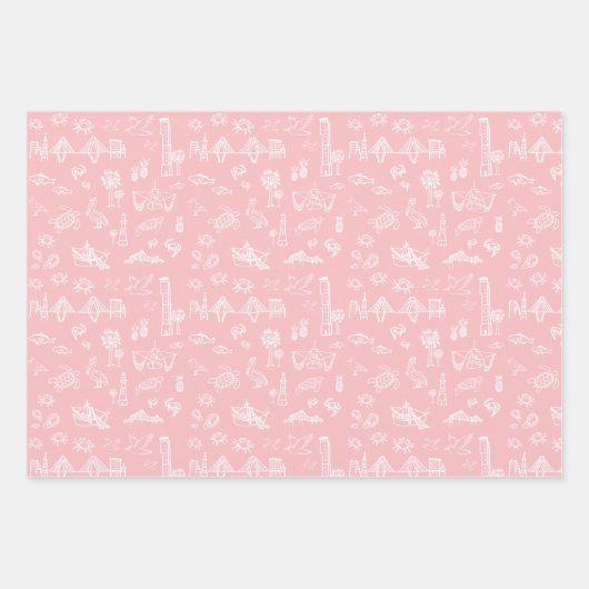 Pink Rose Charleston Toile Wrapping Paper Geschenkpapier Set (Vorderseite)