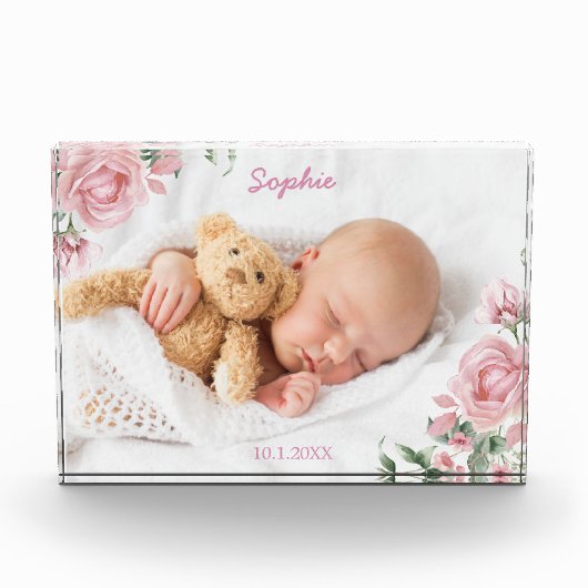 Pink Rose Custom Baby Foto Block (Vorderseite)