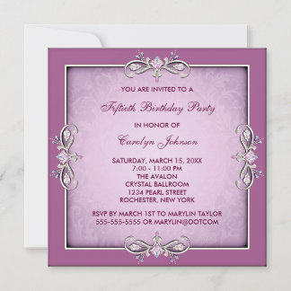 Pink Rose Damask 50. Geburtstagsparty Einladung