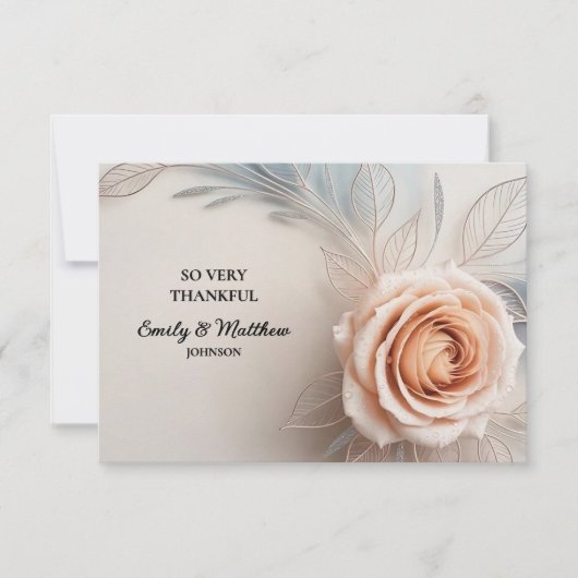 Pink Rose Dew Drops Designer Danke Karte (Vorderseite)