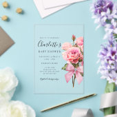 Pink Rose Diamond Bow Girl Baby Shower Acryleinladungen (In Situ (Hochzeit))