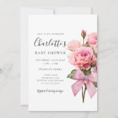 Pink Rose Diamond Bow Girl Baby Shower Invitation Einladung (Vorderseite)