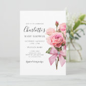 Pink Rose Diamond Bow Girl Baby Shower Invitation Einladung (Stehend Vorderseite)