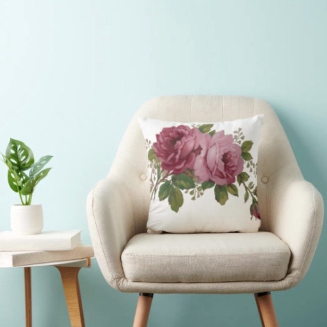 Pink Rose Eleganz  Kissen (Throw Pillow 100% polyester heavyweight stretch material. Hidden zipper Made in the USA.
)