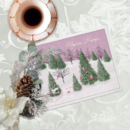 Pink Rose Enchanted Forest Foil Holiday Card Karte