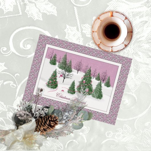 Pink Rose Enchanted Forest Holiday Letter Card Karte