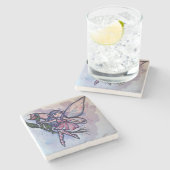 Pink Rose Fairy Steinuntersetzer (Seitenansicht)