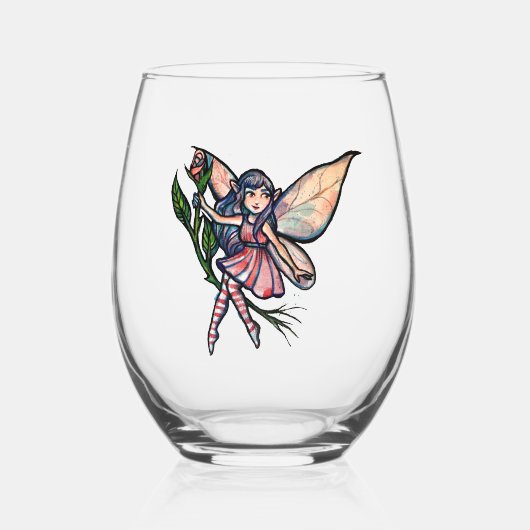 Pink Rose Fairy Weinglas Ohne Stiel (Vorderseite)