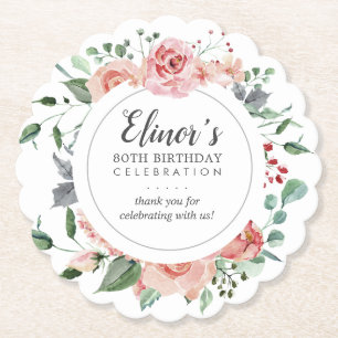 Pink Rose Floral 80. Geburtstag Vielen Dank Untersetzer