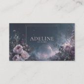 Pink Rose Floral and Celestial Planet Night Sky Visitenkarte (Vorderseite)