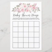Pink Rose Floral Baby Dusche Bingo Spiel (Vorderseite)