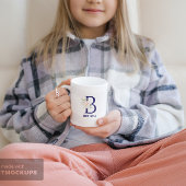 Pink rose floral bouquet blue monogram tasse