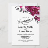 Pink Rose floral Foto Engagement Party Einladung (Vorderseite)